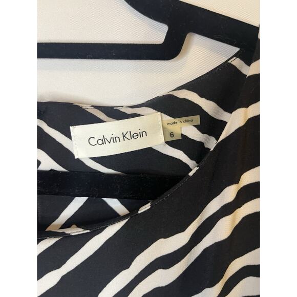 Calvin Klein black and white striped sleeveless ruched bodycon dress Size 6 - Picture 4 of 7
